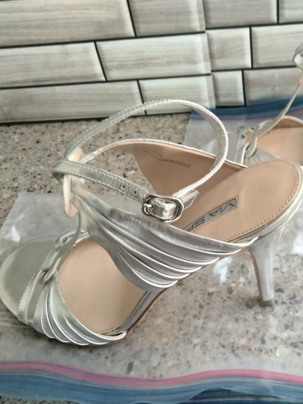 Silver Metallic T-Strap High Heel Sandals - Picture 3 of 13